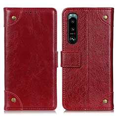 Custodia Portafoglio In Pelle Cover con Supporto K06Z per Sony Xperia 5 III Rosso