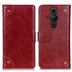 Custodia Portafoglio In Pelle Cover con Supporto K06Z per Sony Xperia PRO-I Rosso