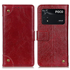 Custodia Portafoglio In Pelle Cover con Supporto K06Z per Xiaomi Poco M4 Pro 4G Rosso