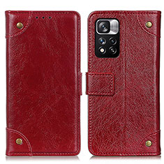 Custodia Portafoglio In Pelle Cover con Supporto K06Z per Xiaomi Poco X4 NFC Rosso