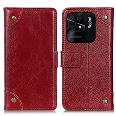 Custodia Portafoglio In Pelle Cover con Supporto K06Z per Xiaomi Redmi 10 India Rosso
