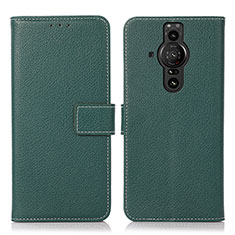 Custodia Portafoglio In Pelle Cover con Supporto K08Z per Sony Xperia PRO-I Verde