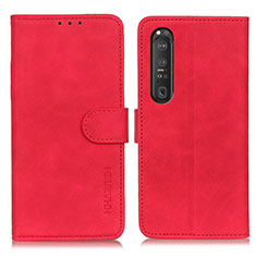 Custodia Portafoglio In Pelle Cover con Supporto K09Z per Sony Xperia 1 III Rosso