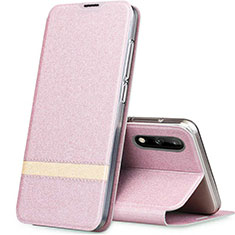 Custodia Portafoglio In Pelle Cover con Supporto L01 per Huawei Enjoy 10 Oro Rosa