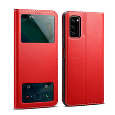 Custodia Portafoglio In Pelle Cover con Supporto L01 per Huawei Honor V30 5G Rosso