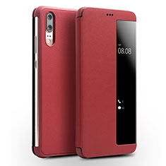 Custodia Portafoglio In Pelle Cover con Supporto L01 per Huawei P20 Rosso