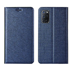 Custodia Portafoglio In Pelle Cover con Supporto L01 per Oppo A92 Blu