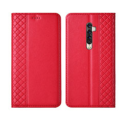 Custodia Portafoglio In Pelle Cover con Supporto L01 per Oppo Reno2 Rosso