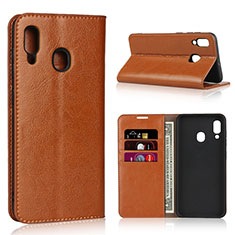 Custodia Portafoglio In Pelle Cover con Supporto L01 per Samsung Galaxy A20 Arancione