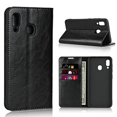Custodia Portafoglio In Pelle Cover con Supporto L01 per Samsung Galaxy A20 Nero