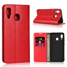 Custodia Portafoglio In Pelle Cover con Supporto L01 per Samsung Galaxy A20 Rosso