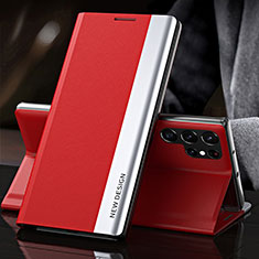 Custodia Portafoglio In Pelle Cover con Supporto L01 per Samsung Galaxy S21 Ultra 5G Rosso