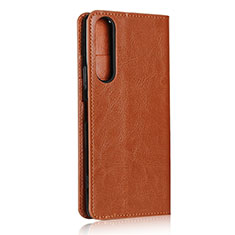 Custodia Portafoglio In Pelle Cover con Supporto L01 per Sony Xperia 1 II Arancione