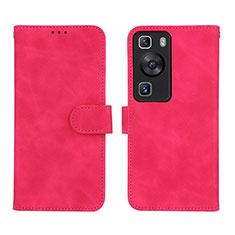 Custodia Portafoglio In Pelle Cover con Supporto L01Z per Huawei P60 Pro Rosa Caldo