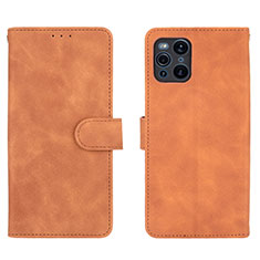 Custodia Portafoglio In Pelle Cover con Supporto L01Z per Oppo Find X3 Pro 5G Marrone