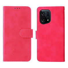 Custodia Portafoglio In Pelle Cover con Supporto L01Z per Oppo Find X5 5G Rosa Caldo