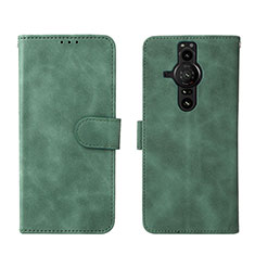 Custodia Portafoglio In Pelle Cover con Supporto L01Z per Sony Xperia PRO-I Verde