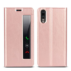 Custodia Portafoglio In Pelle Cover con Supporto L02 per Huawei P20 Rosa