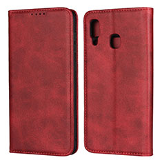 Custodia Portafoglio In Pelle Cover con Supporto L02 per Samsung Galaxy A20 Rosso