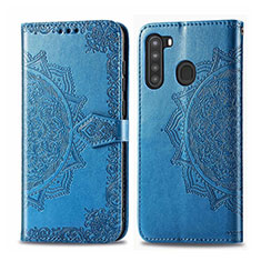Custodia Portafoglio In Pelle Cover con Supporto L02 per Samsung Galaxy A21 Cielo Blu