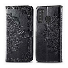 Custodia Portafoglio In Pelle Cover con Supporto L02 per Samsung Galaxy A21 Nero