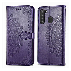 Custodia Portafoglio In Pelle Cover con Supporto L02 per Samsung Galaxy A21 Viola