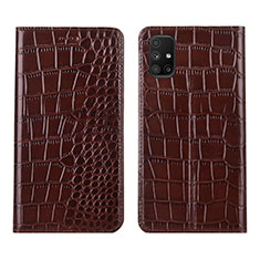 Custodia Portafoglio In Pelle Cover con Supporto L02 per Samsung Galaxy M51 Marrone