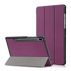 Custodia Portafoglio In Pelle Cover con Supporto L02 per Samsung Galaxy Tab S6 10.5 SM-T860 Viola
