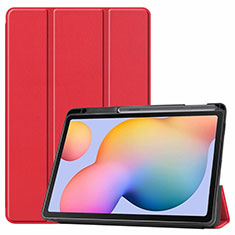 Custodia Portafoglio In Pelle Cover con Supporto L02 per Samsung Galaxy Tab S6 Lite 10.4 SM-P610 Rosso