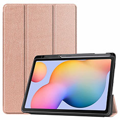 Custodia Portafoglio In Pelle Cover con Supporto L02 per Samsung Galaxy Tab S6 Lite 4G 10.4 SM-P615 Oro Rosa