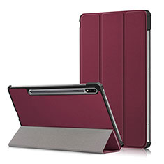 Custodia Portafoglio In Pelle Cover con Supporto L02 per Samsung Galaxy Tab S7 11 Wi-Fi SM-T870 Rosso Rosa