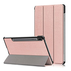 Custodia Portafoglio In Pelle Cover con Supporto L02 per Samsung Galaxy Tab S7 4G 11 SM-T875 Oro Rosa
