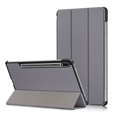 Custodia Portafoglio In Pelle Cover con Supporto L02 per Samsung Galaxy Tab S7 Plus 12.4 Wi-Fi SM-T970 Grigio