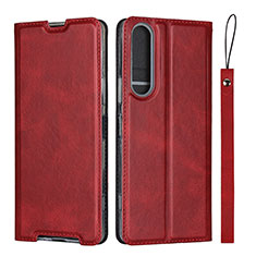 Custodia Portafoglio In Pelle Cover con Supporto L02 per Sony Xperia 1 II Rosso