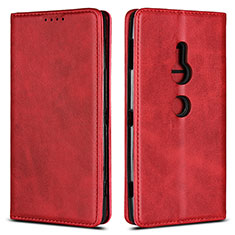 Custodia Portafoglio In Pelle Cover con Supporto L02 per Sony Xperia XZ2 Rosso