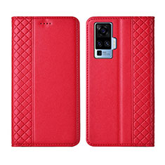 Custodia Portafoglio In Pelle Cover con Supporto L02 per Vivo X50 Pro 5G Rosso