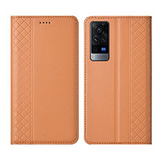 Custodia Portafoglio In Pelle Cover con Supporto L02 per Vivo X60 5G Arancione