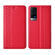 Custodia Portafoglio In Pelle Cover con Supporto L02 per Vivo X60 5G Rosso