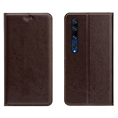 Custodia Portafoglio In Pelle Cover con Supporto L02 per Xiaomi Mi 10 Marrone