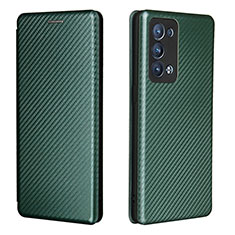 Custodia Portafoglio In Pelle Cover con Supporto L02Z per Oppo Reno6 Pro+ Plus 5G Verde