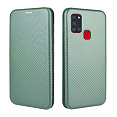 Custodia Portafoglio In Pelle Cover con Supporto L02Z per Samsung Galaxy A21s Verde