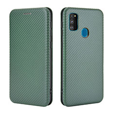 Custodia Portafoglio In Pelle Cover con Supporto L02Z per Samsung Galaxy M21 Verde