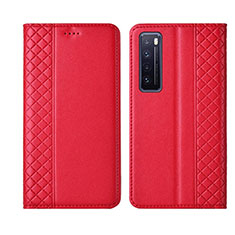 Custodia Portafoglio In Pelle Cover con Supporto L03 per Huawei Nova 7 5G Rosso