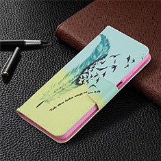 Custodia Portafoglio In Pelle Cover con Supporto L03 per Samsung Galaxy F12 Ciano