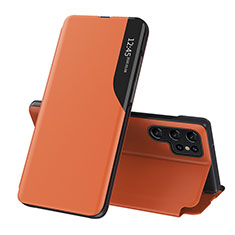 Custodia Portafoglio In Pelle Cover con Supporto L03 per Samsung Galaxy S22 Ultra 5G Arancione