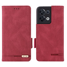 Custodia Portafoglio In Pelle Cover con Supporto L03Z per Oppo Reno8 5G Rosso