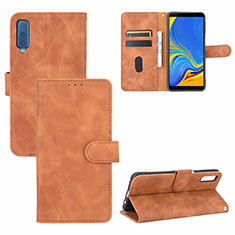 Custodia Portafoglio In Pelle Cover con Supporto L03Z per Samsung Galaxy A7 (2018) A750 Marrone