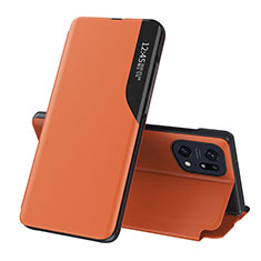 Custodia Portafoglio In Pelle Cover con Supporto L04 per Oppo Find X5 5G Arancione