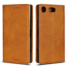 Custodia Portafoglio In Pelle Cover con Supporto L04 per Sony Xperia XZ1 Compact Arancione