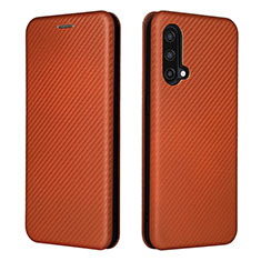 Custodia Portafoglio In Pelle Cover con Supporto L04Z per OnePlus Nord CE 5G Marrone